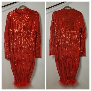 Amazon Red Bodycon Long Sleeve Sequin Cocktail Dress.